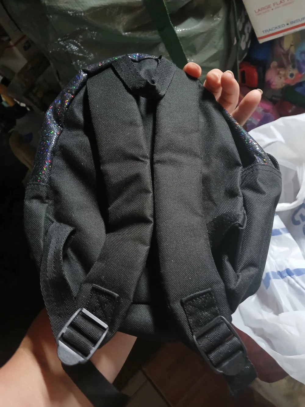 Place black glitter backpack With Patch Embroidery Designs And Beads Makeup Size